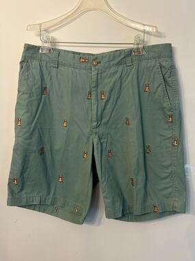 J. McLaughlin Embroidered Green Dog Chino Shorts Sz 36 NWOT Preppy Gifts for Him